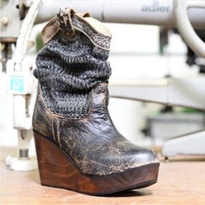 NEW BED STU‎ Bruges Slouchy Leather Wedge Boots Size 8.5 Distressed